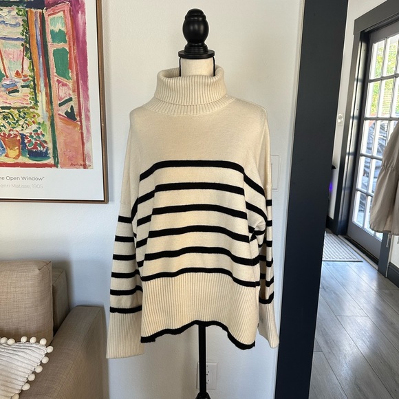 NWT Bershka Roll Neck Sweater in Ecru & Black Stripe Sweater - Picture 5 of 10